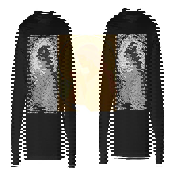 コーヒー好きのミュシャ風のアールヌーボー 長袖Tシャツ ギフトのアイデア