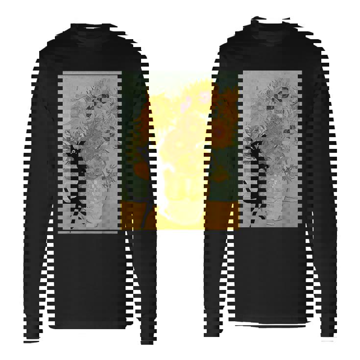 ゴッホ ひまわり 面白い 猫 アート 絵画 長袖Tシャツ