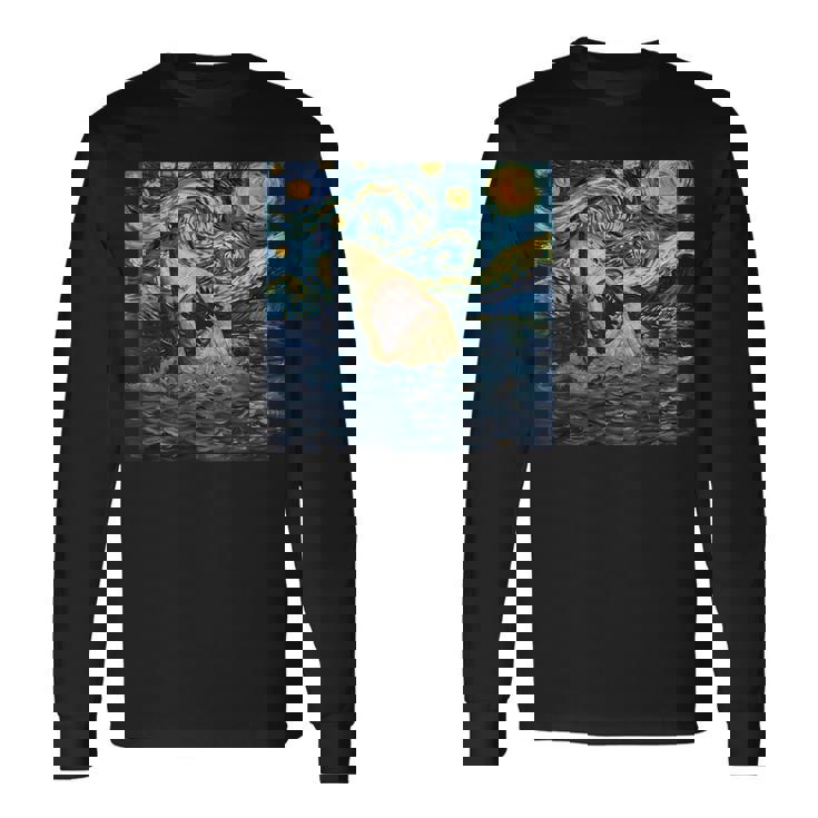 ゴッホ サメ 星月夜 ファニー レディース&メンズ 長袖Tシャツ