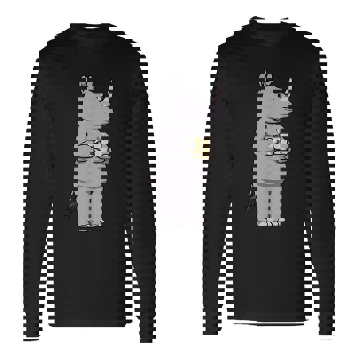 サイ コーヒー 野生動物 サイ 長袖Tシャツ