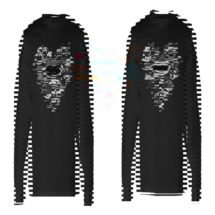 サメの識別 サメの顔 サメのハート 長袖tシャツ 長袖Tシャツ