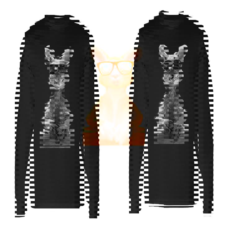 サングラスをかけたカンガルー オーストラリア アウトバック かわいい カンガルー 長袖Tシャツ