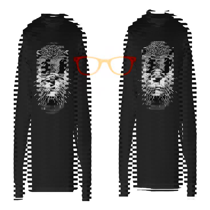 サングラスをかけたクールなカワウソのグラフィックアート 長袖tシャツ 長袖Tシャツ
