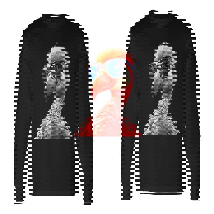 サングラスをかけたフラミンゴ フラミンゴが大好き かわいいフラミンゴ 長袖Tシャツ
