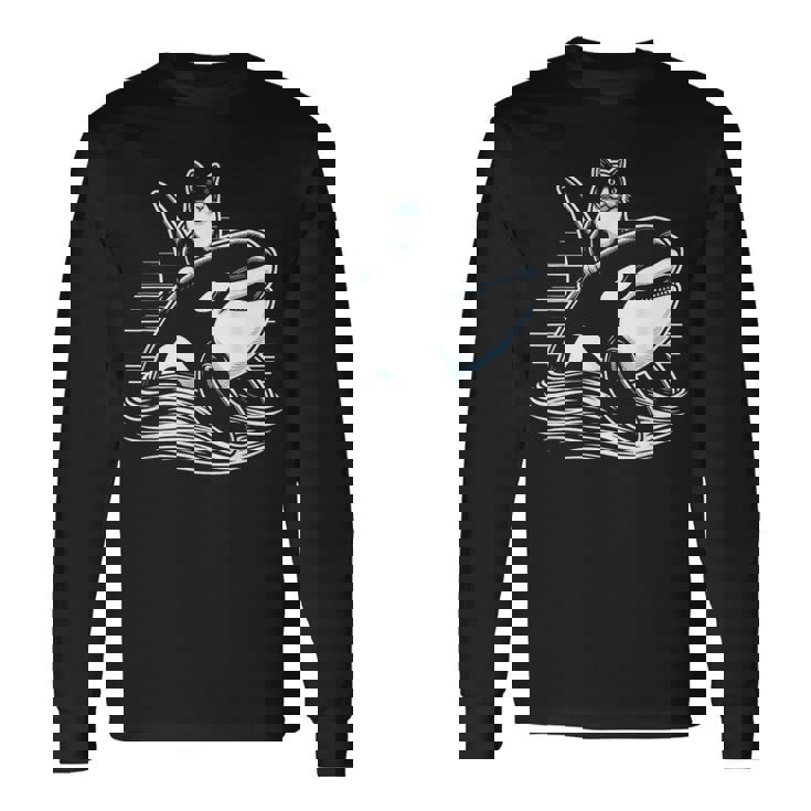 シャチに乗る猫 ファニー 長袖Tシャツ