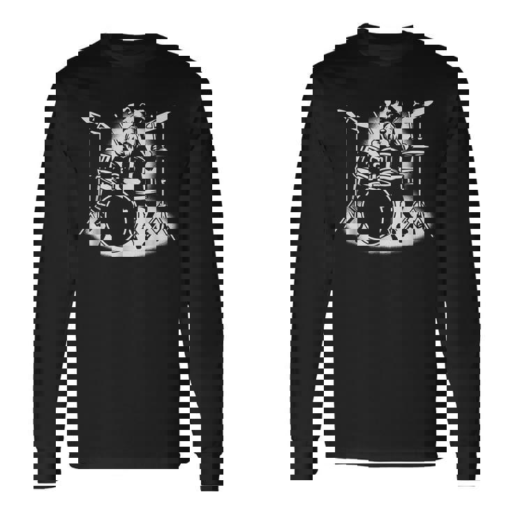 シュナウザー ドラムを弾く ドラマー 犬好き 長袖Tシャツ