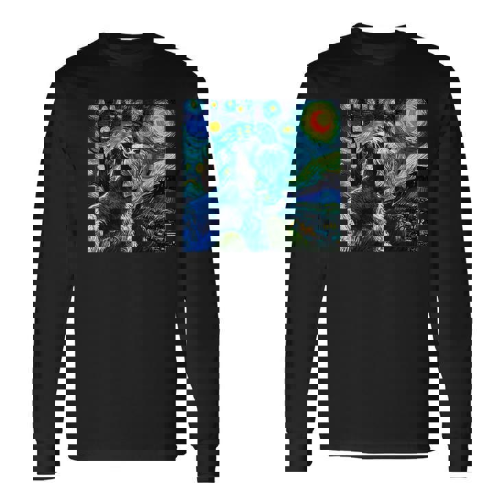 シュナウザー 面白いtシャツ 犬 ゴッホ 星月夜 かわいい メンズ 子供 おもしろ 服 グッズ ネタ 長袖Tシャツ