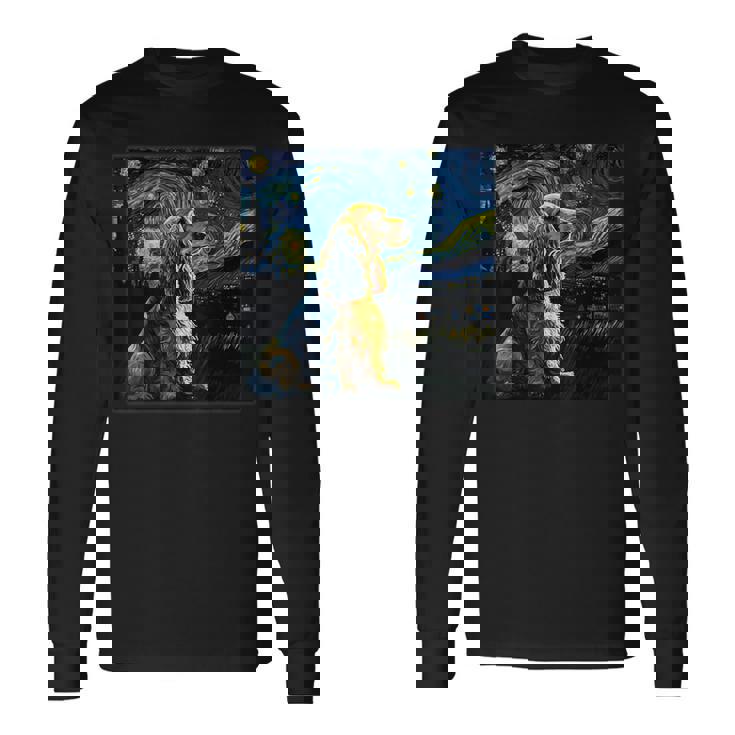 シュルレアリスム 星月夜 イングリッシュコッカースパニエル犬 長袖Tシャツ