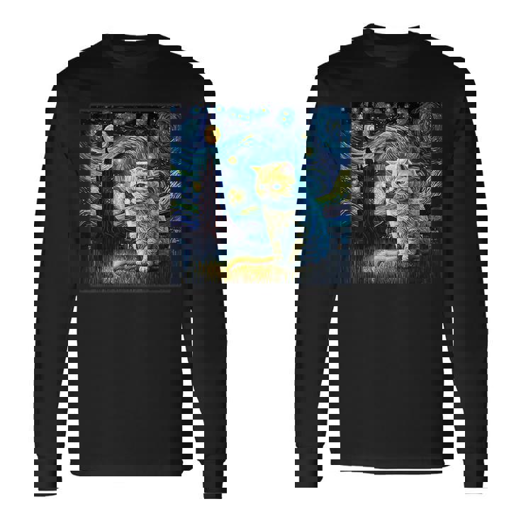 シュールレアリスム 星月夜 エキゾチック ショートヘア 猫 長袖Tシャツ