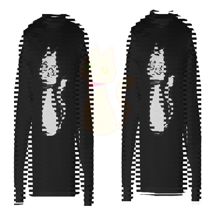 シロネコ 胸にワンポイント 落書き風 おもしろ 長袖Tシャツ