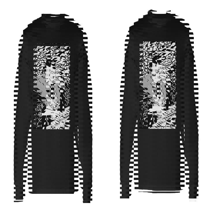 シンセサイザー テクノ 音楽 面白い サムライ シンセサイザー 長袖tシャツ 長袖Tシャツ