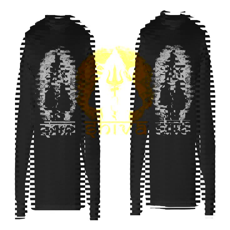シヴァ 神聖なトライデントデザイン 男性用 ヒンズー教の神 シヴァ神 長袖Tシャツ