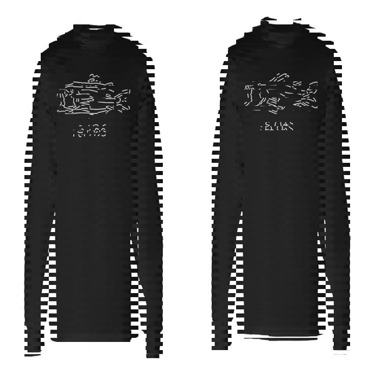 シーバス２ 白 フィッシング 魚釣り アングラー ゆるおもしろイラスト 長袖Tシャツ