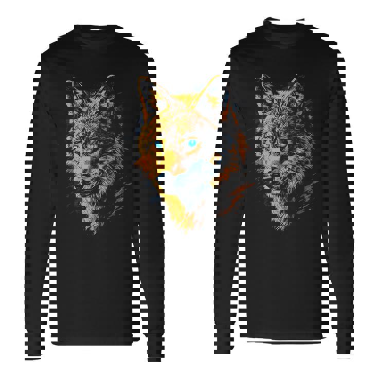 ジャッカル 動物モチーフ 青い目の作品 ジャッカル 長袖Tシャツ