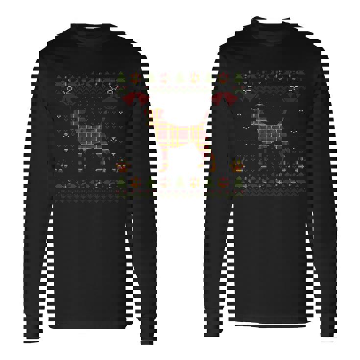 ジャックラッセルテリア レッド 格子柄 犬 アグリークリスマスセーター 長袖Tシャツ