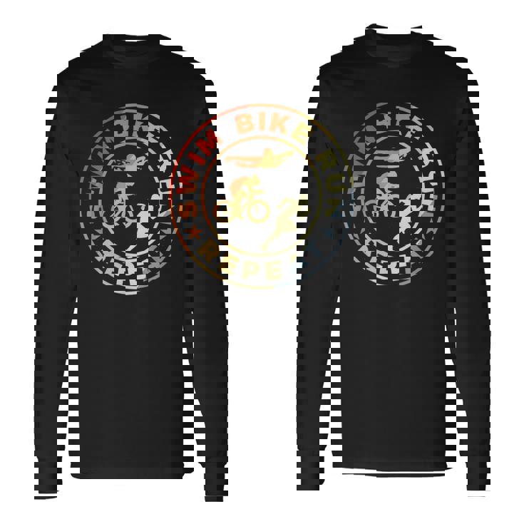 スイム・バイク・ラン・リピート レトロヴィンテージ トライアスリート・トライアスロン用 長袖Tシャツ