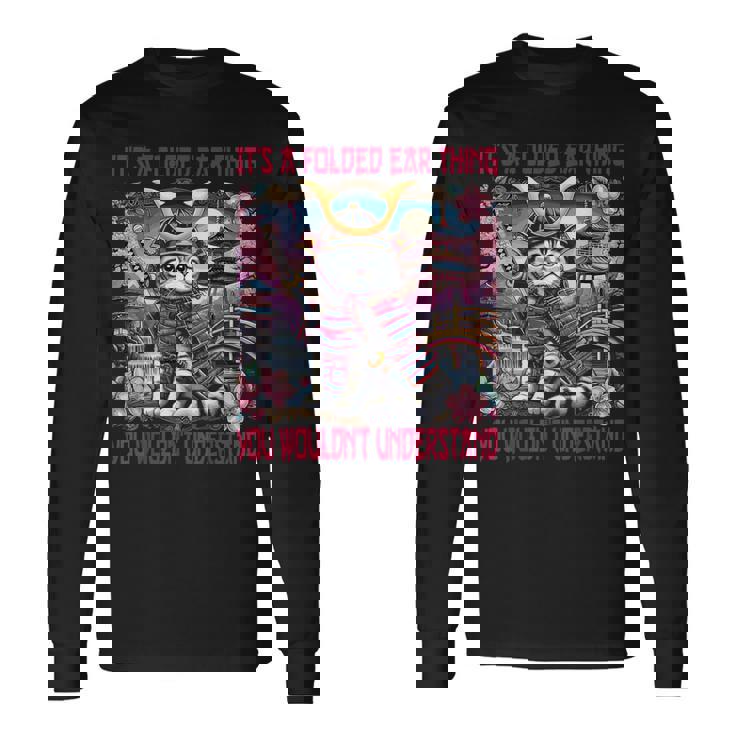 スコティッシュフォールド 耳 折れ 侍風景 長袖Tシャツ