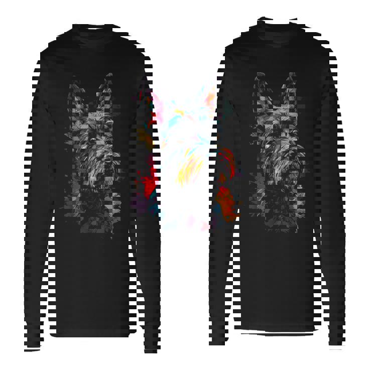 スコティッシュ・テリア 犬 グラフィック ペット アートワーク スコティッシュ・テリア 長袖Tシャツ