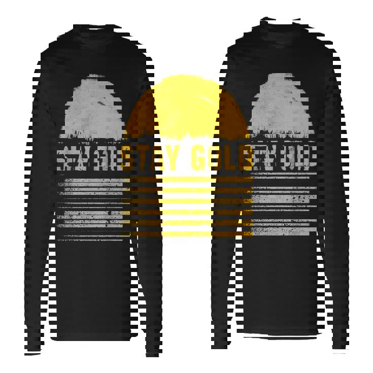 ステイゴールド 太陽 レトロ風 ストライプ 力強さ 長袖Tシャツ