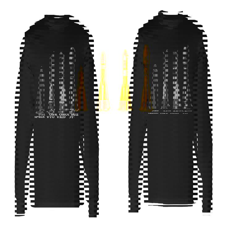 スプートニク ボストーク ヴォスホッド ソユズ ロケット ソ連 宇宙飛行機 長袖Tシャツ
