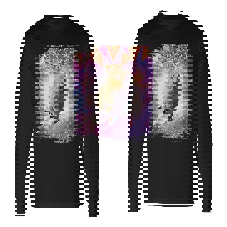 スペースギャラクシーquokka ワラビー ピザ付き 長袖Tシャツ