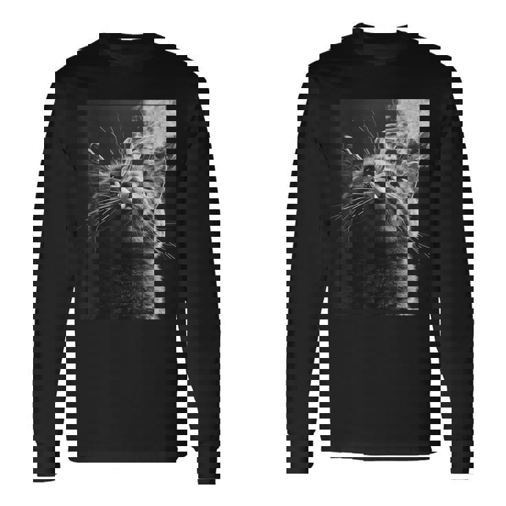 スモーキング 猫 ミーム 大人 ユーモア ノベルティ グラフィック 長袖Tシャツ