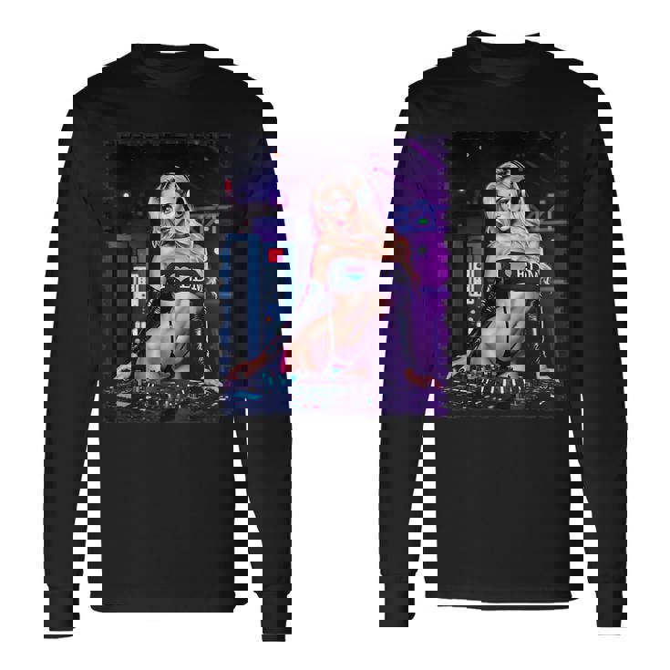 セクシーガールedmシャツメンズ–セクシーブロンドdjレイブ 長袖Tシャツ
