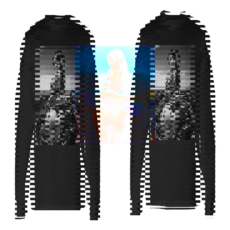 セクシーガールグラフィックtシャツ セクシーなラティーナガール&バイクビーチ。 長袖tシャツ 長袖Tシャツ