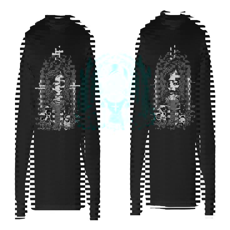 ダーク ゾンビ ゴシック人形 ちびスタイルと不気味な 長袖Tシャツ