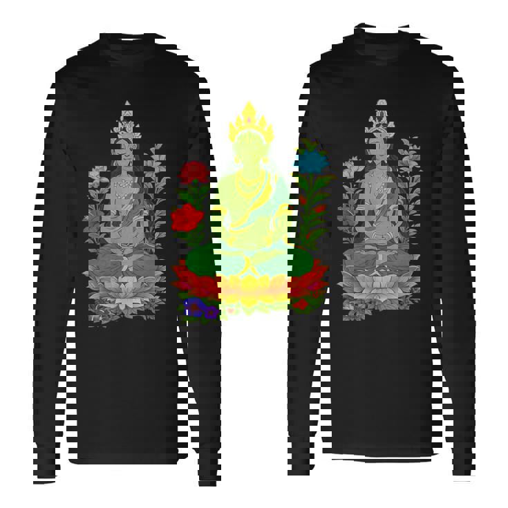 チベット仏陀瞑想 ヴァジュラヤナ グリーンタラ 長袖Tシャツ