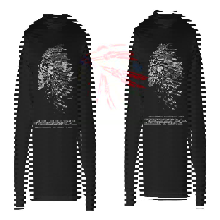 チペワ ネイティブアメリカン インディアン国旗 マネー ヘッドレス 長袖Tシャツ