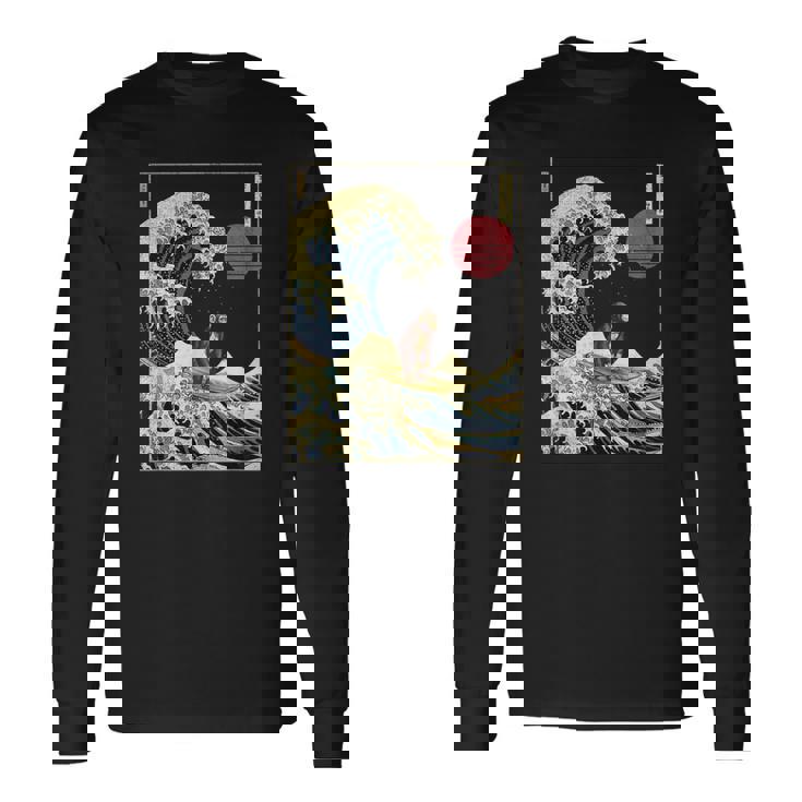 チンパンジー 神奈川波 おもしろサーフアニマル 長袖Tシャツ ギフトのアイデア