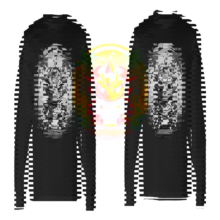 トリケラトプス恐竜ロボット トリケラトプスのマッチングデザイン 長袖Tシャツ