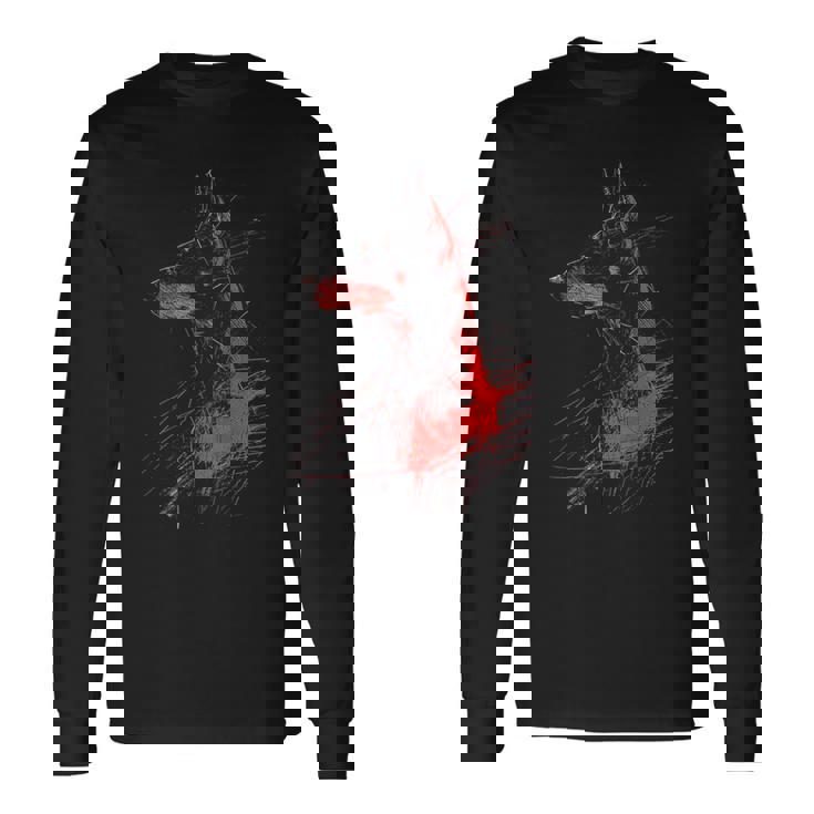 ドーベルマン グラフィック ペット アートワーク 犬 ドーベルマン 長袖Tシャツ