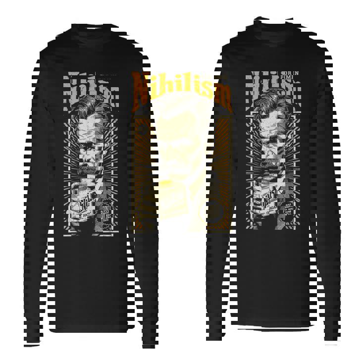 ニヒリズム 男性用 面白い ニーチェ哲学 ビンテージ広告 長袖Tシャツ