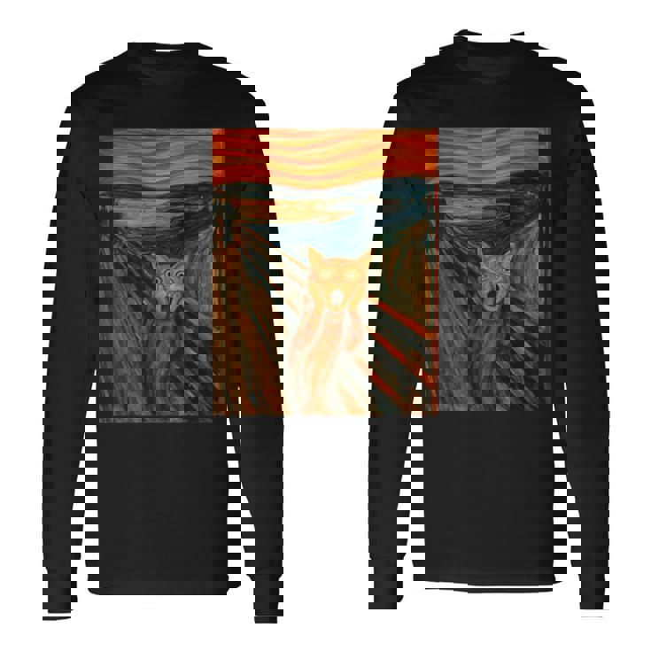 ニャンコの叫び 面白い 猫 ムンクの叫び パロディ おもしろ 服 おもしろグッズ ネタ 長袖tシャツ 長袖Tシャツ