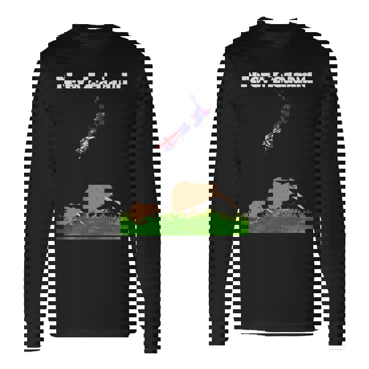 ニュージーランドのお土産キウイバードウォッチングニュージーランド地図 長袖tシャツ 長袖Tシャツ