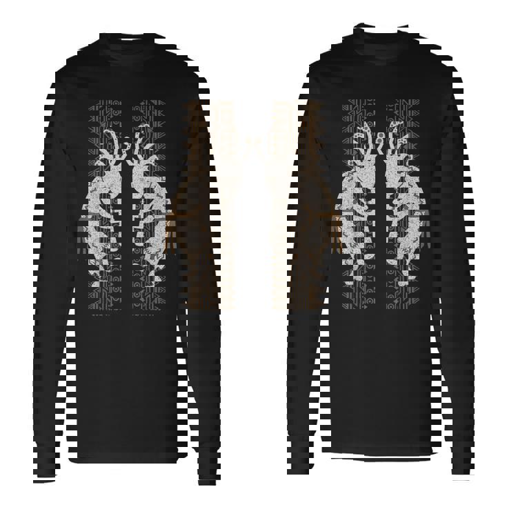 ネイティブアメリカン ココペリミュージシャンツインズ ボーダー2 楽しい 長袖Tシャツ