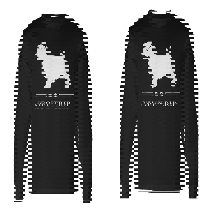 ノーフォークテリア犬の白いシルエット 長袖Tシャツ