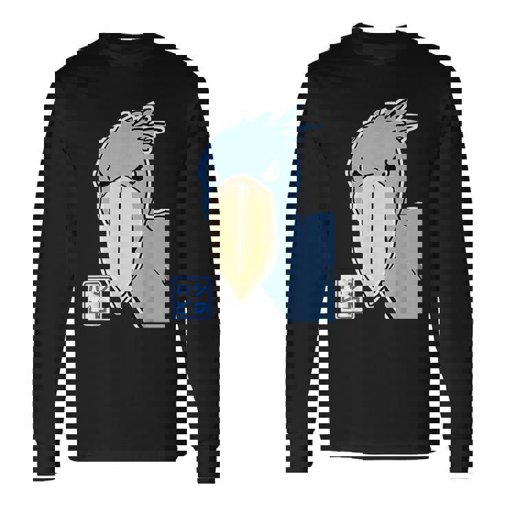 ハシビロコウさん『フル ビッグプリント』青い鳥【どうぶつフレンズ】ゆるくて かわいい 動物園の生き物 イラスト 長袖Tシャツ