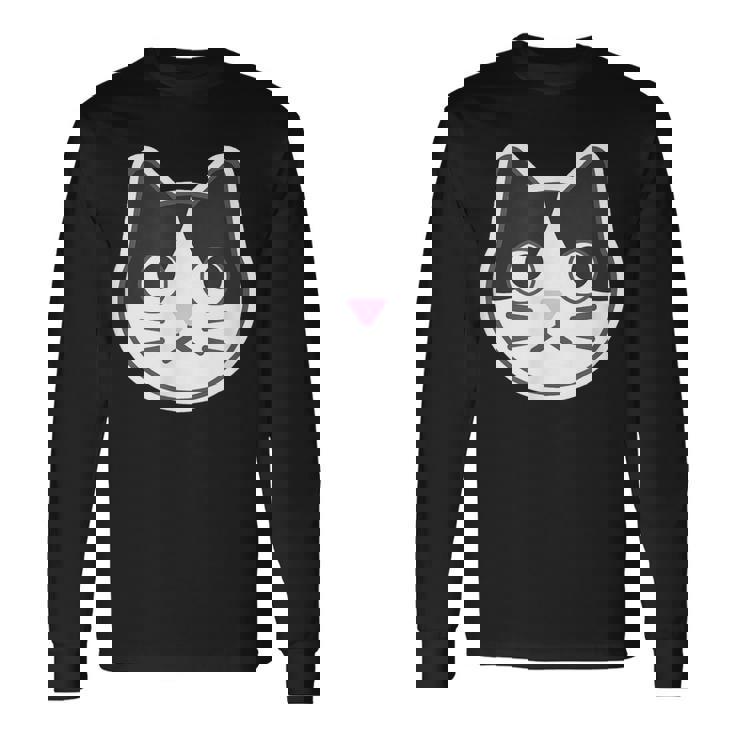 ハチワレ《ふぇいす》ねこ 猫【どうぶつフレンズ】シンプル 顔 ゆるくて かわいい 動物 イラスト 長袖Tシャツ