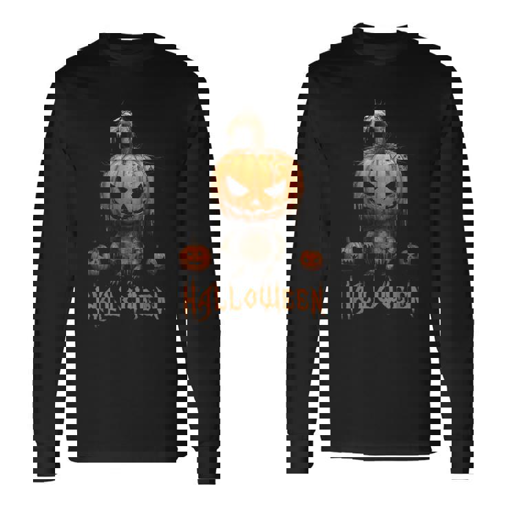 ハロウィン不気味なパンプキンシャツ 長袖Tシャツ