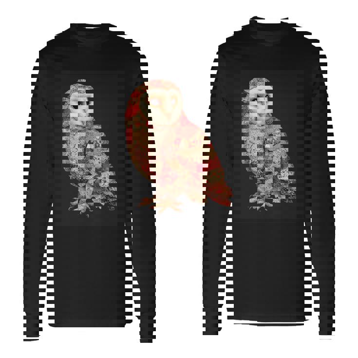 ハート柄の奇抜なパッチワークフクロウ 長袖Tシャツ