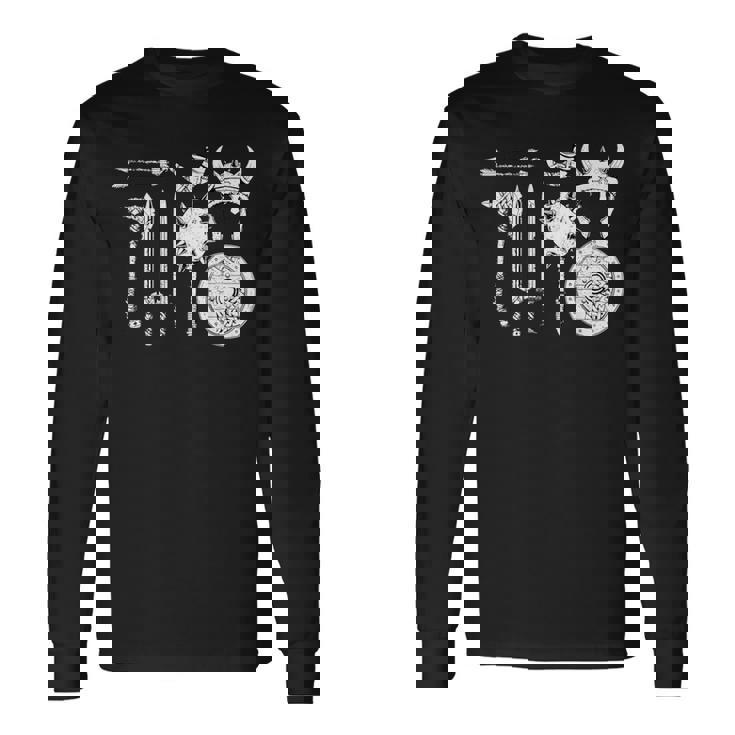 バイキング 戦士装備 剣 兜 斧 角 ヴァルハラ 長袖Tシャツ