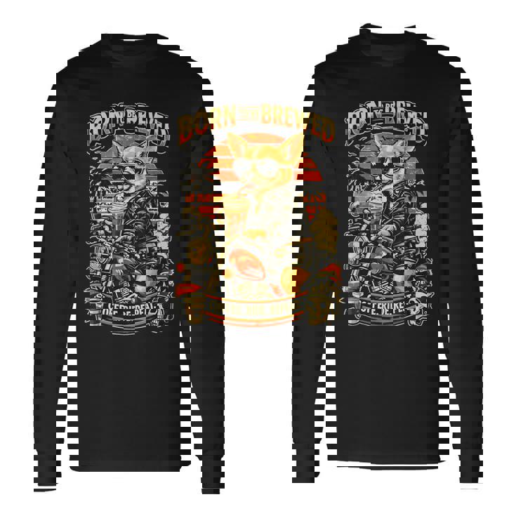 バイクでコーヒーを飲むチワワ Digor 長袖Tシャツ ギフトのアイデア