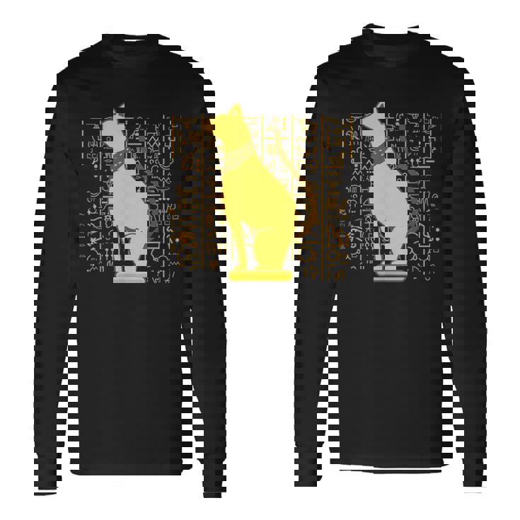 バステット 古代エジプト 猫 神 ヒエログリフ グラフィックアート 恋人 長袖Tシャツ