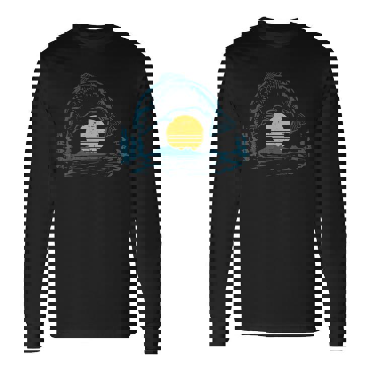 バスフィッシュ サンセットムーン ヴィンテージ 釣り フィッシャーマン アングラー ギフト 長袖Tシャツ ギフトのアイデア