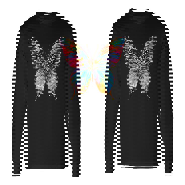 バタフライ カラフルな羽 バタフライ 蝶 長袖Tシャツ