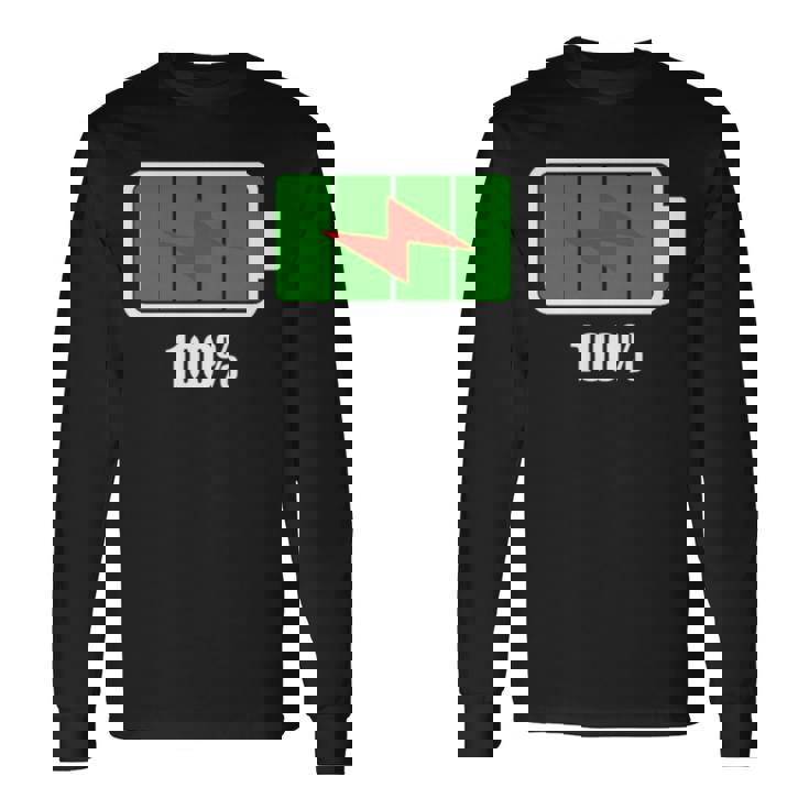 バッテリー100シャツ残量バッテリーフルパワーバッテリーフル。 長袖tシャツ 長袖Tシャツ