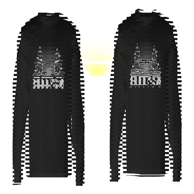 メンズ バディフィストバンプバディズム仏教フレンズハッピーブッダ 長袖Tシャツ